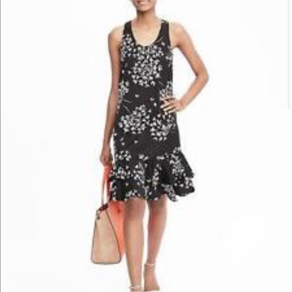 NWT Banana Republic Black & White Floral Ruffle Drop Waist Frock Dress 2